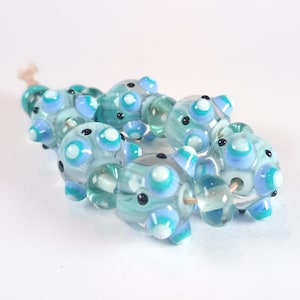 Pale green candy stripe core lampwork glass bead set - Jolene Beads