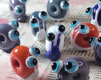 Cute mini lampwork snail bead - 3mm hole - letter box gift - handmade glass beads with googly eyes - bracelet upgrade available