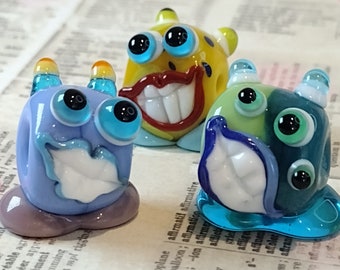 Bright glass little monster beads with adorable feet - letter box gift - handmade glass bead - lampwork - cute fun monster - handmade gift
