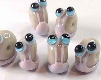 Cute mini lampwork snail beads - 2mm hole -  letter box gift - handmade glass bead - gardener gift  - add a bracelet upgrade - googly eyes