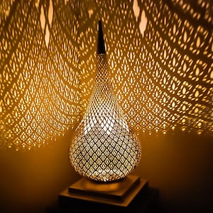 Handmade Moroccan Brass Bedside Lamp Table, The Perfect Addition to Your Bedroom as a Night Light and Desk, Artisanal Morocco lighting