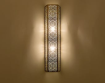 Handmade Angular Slim-Line Moroccan Brass Wall Sconce, Stylish Shaded Contemporary Moroccan Wall Light, Home Decor Brass Lighting