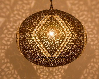 Moroccan Pendant Lamp in antique brass and crystal, Moroccan Light Fixtures,Moroccan Brass pendant lamp,Moroccan lamp