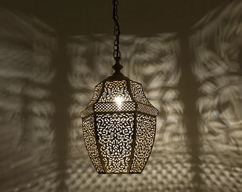 Handcrafted Moroccan Style Brass Pendant Light , Unique Handmade Hanging Lamp for a Bohemian Touch in Your Home Decor, Morocco ceiling light