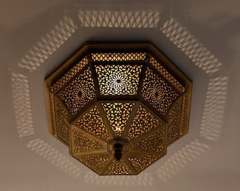 Octagonal Flush Ceiling Light, Handmade Flush Ceiling Light Cover, Flush Mount Farmhouse Chandelier Vintage, Antique Ceiling Light Fixture