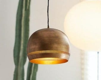 Luz colgante de cúpula de latón, lámpara colgante martillada, lámpara colgante de techo moderna Lámpara de oro, lámpara de latón martillado, luz de techo de latón
