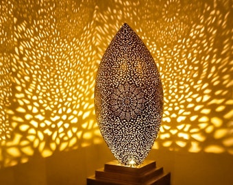 Handmade Lamp table, Moroccan Style Brass Bedside or Desk Lamp Table with Night Light Function for the Bedroom, Morocco lamp home deco