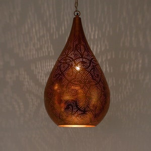 Handmade Moroccan Brass Pendant Light with Dots Pattern, Brass Hanging Lamp, Gold Brass Lampshade,  Home Decor Lighting and Ceiling Light