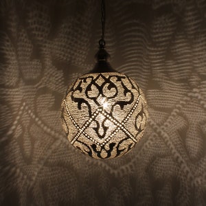 Moroccan Handmade Brass Lamp, Ball Brass Pendant Light, Oriental Hanging Lamp, Gold Brass Lampshade, Home Decor Lighting and Ceiling Light