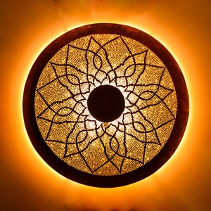 Handmade Moroccan Big Circle Wall Light Sconce, Multiple Sizes for Bedroom, Kitchen, Garden, and Entryway, Moroccan lighting, Brass lamp