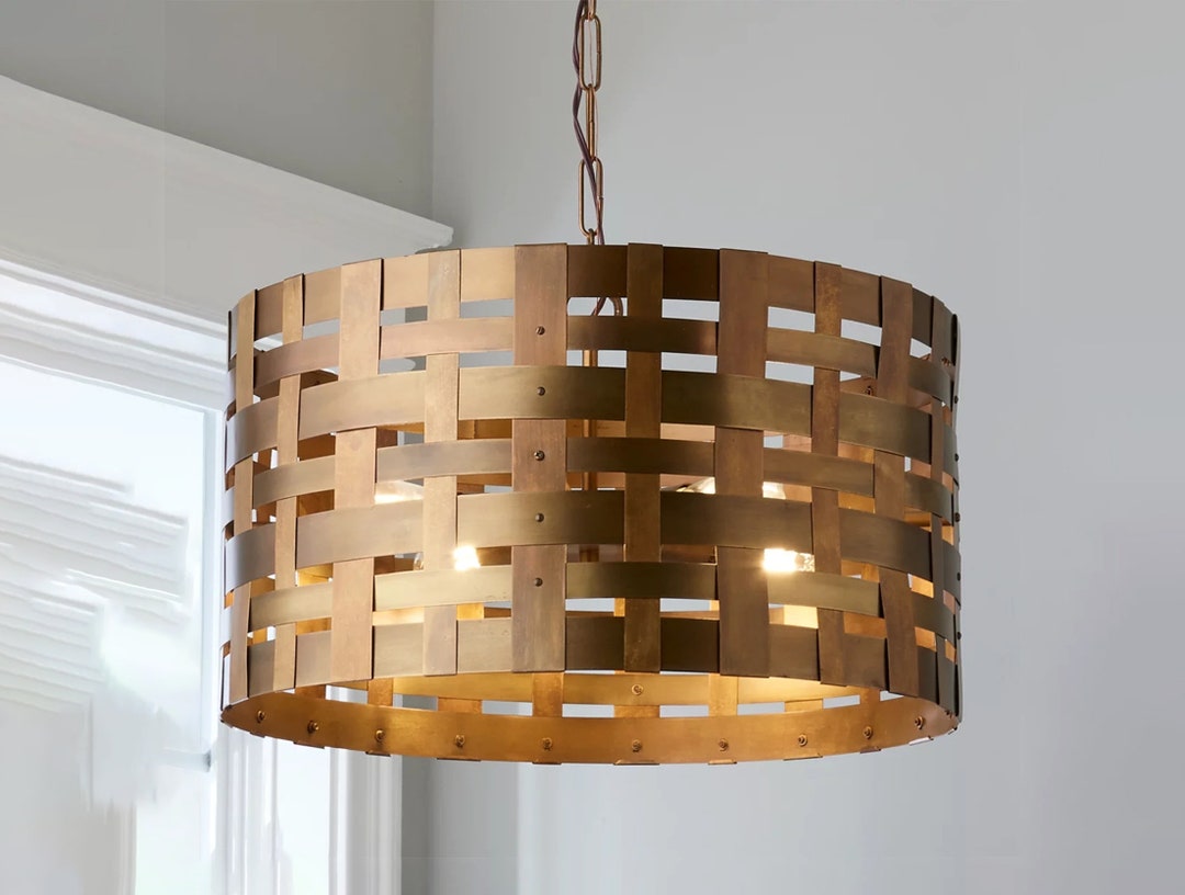 Handmade Brass Basketweave Pendant Light Chandelier, A Unique and ...