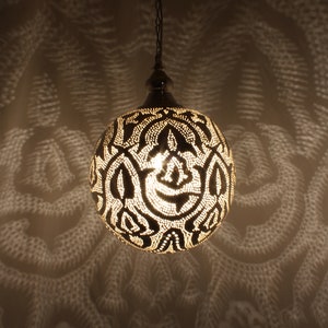 Moroccan Handmade Brass Lamp, Ball Brass Pendant Light, Oriental Hanging Lamp, Gold Brass Lampshade, Home Decor Lighting and Ceiling Light