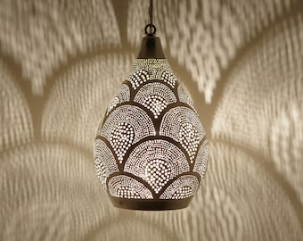 Authentic Moroccan Brass Pendant Light, Handcrafted Teardrop Hanging Lamp, Intricate Pattern Ceiling Fixture for Entryway or Dining Room