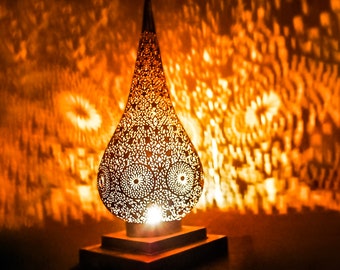 Handmade Lamp table, Moroccan Style Brass Bedside or Desk Lamp Table with Night Light Function for the Bedroom, Morocco lamp home deco