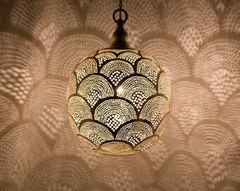 Moroccan Handmade Brass Lamp, Ball Brass Pendant Light, Oriental Hanging Lamp, Gold Brass Lampshade, Home Decor Lighting and Ceiling Light