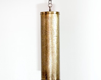 Florah Moroccan Brass Cylinder Pendant Lamp, Hand-Pierced Floral Pattern Hanging Light, Vertical Ceiling Lantern for Hallway or Kitchen