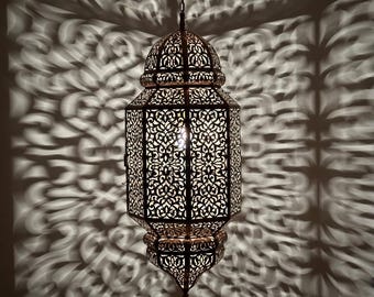 Moroccan Brass Lantern - An Artisanal Pendant Lamp Masterpiece for Your Home Deco, Handmade Ceiling Light, Brass Pendant Light