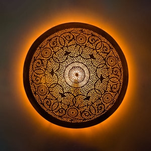 Elegant Moroccan Circle Wall Sconce, Handmade Moroccan wall light Available in Multiple Sizes for any Room,  Moroccan lighting, Brass lamp