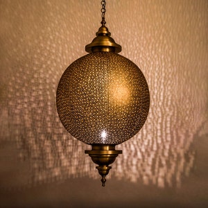 Moroccan Pendant Lamp in antique brass and crystal, Moroccan Light Fixtures,Moroccan Brass pendant lamp,Moroccan lamp