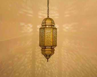 Moroccan Brass Lantern - An Artisanal Pendant Lamp Masterpiece for Your Home Deco, Handmade Ceiling Light, Brass Pendant Light