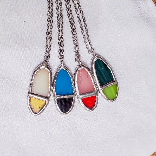 Half and Half Oval Stained Glass Necklace | Lead Free