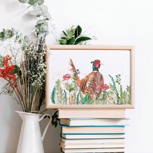 A4 Watercolour pheasant print, pheasant painting, pheasant wall art, pheasant gift, country home decor, game bird print, gift for gamekeeper