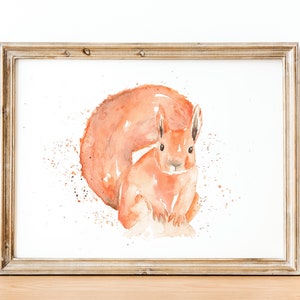 Rode eekhoorn aquarelprint, eekhoornkunstwerk, rode eekhoorn cadeau, eekhoorn aanwezig, britse dieren in het wild, schotse dieren, schotland cadeau