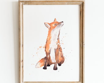 STAMPA VOLPE AD ACQUERELLO, dipinto di volpe, decorazione murale di volpe, stampa di animali selvatici britannici, regali a forma di volpe, arredamento per soggiorno in stile country, opera d'arte raffigurante una volpe