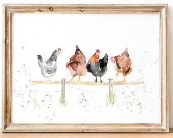 HÜHNER AQUARELL-PRINT, Hühner Malerei, Hühner Bild, Hühner Geschenke, Hühner Kunst, Hühner Geschenk, Hühnerhalter Geschenk, Hühnerrassen