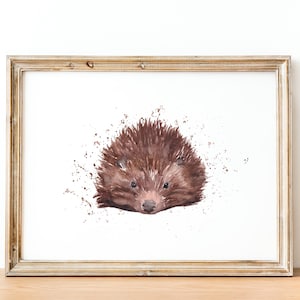 Stampa ad acquerello di un riccio, dipinto di un riccio, arte della fauna selvatica britannica, arte murale di animali del bosco, arte murale per bambini, regalo a forma di riccio, arte country