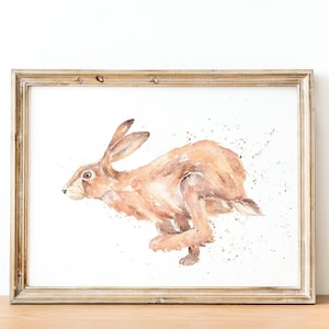 Running Hare Watercolour Print, animal prints, hare painting, watercolour hare, hare gift, hare wall art, country home decor, country art