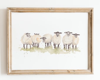 Schaf Aquarell Malerei, Schaf Druck, Schaf Wandkunst, Bauern Geschenk, Bauern Kunst, Landwirtschaft Kunstwerk, Land Druck, Landkunst, Geschenk Schäfer