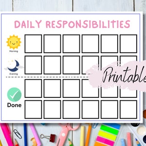 Kids Daily Responsibility Chart, Chore Chart- Printable