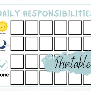 Kids Daily Responsibility Chart, Chore Chart- Printable