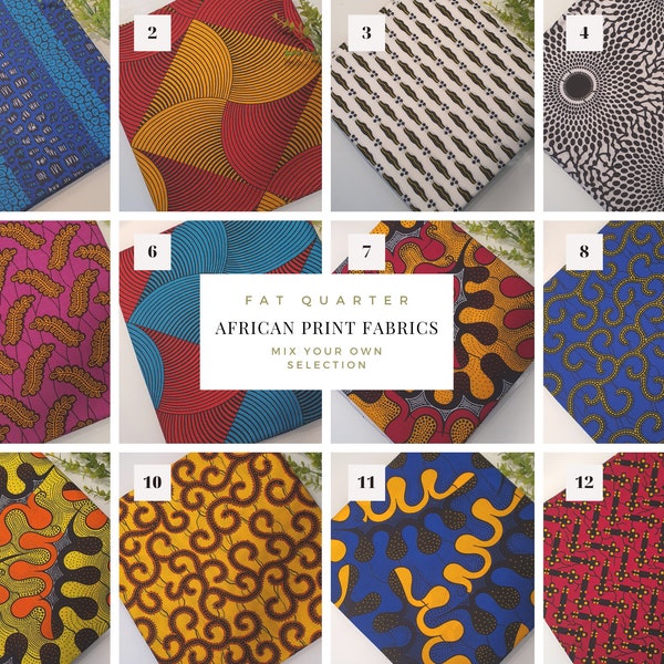 6 Er Set Mix Afrikanische Fat Quarter Stoffe 55 x 45 cm Baumwolle Ankara Wax Print Stoff zum Nähen und Basteln