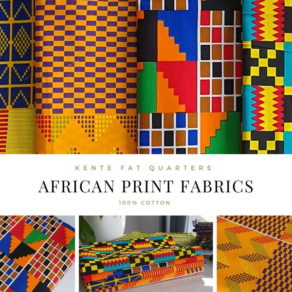 Lot de 4 tissus africains Fat Quarter Kente 22 x 17,5 pouces/55 x 45 cm Tissu en coton imprimé wax Ankara pour couture et travaux manuels