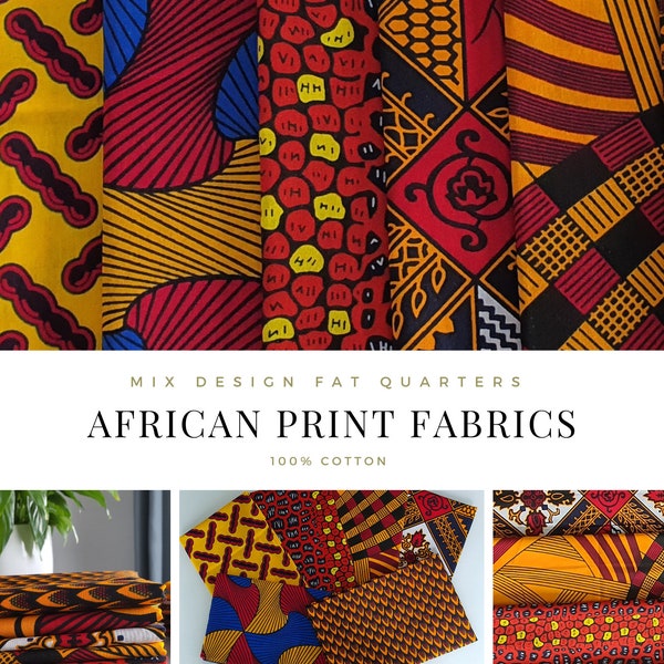 6er Set Afrikanische Fat Quarter Stoffe 55 x 45 cm Baumwolle Ankara Wax Print Stoff zum Nähen und Basteln