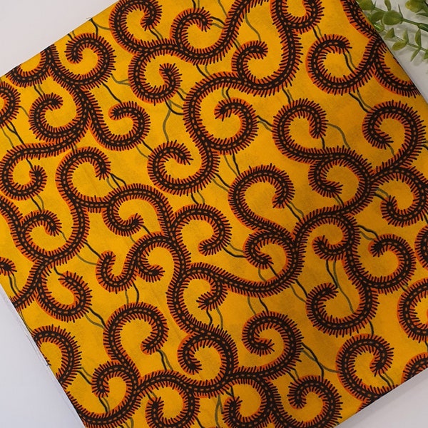 Afrikanischer Wachs Baumwollstoff - Ankara Fabric - Gelb Rot Muster