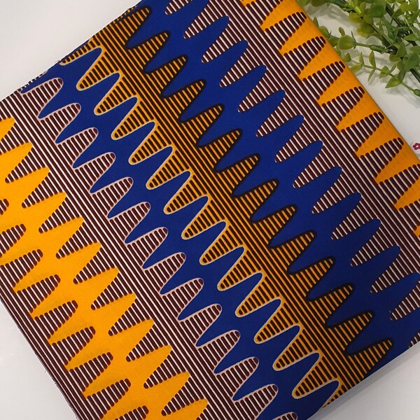 Afrikanischer Wachs Baumwollstoff - Ankara Print Fabric - Blau Orange Muster