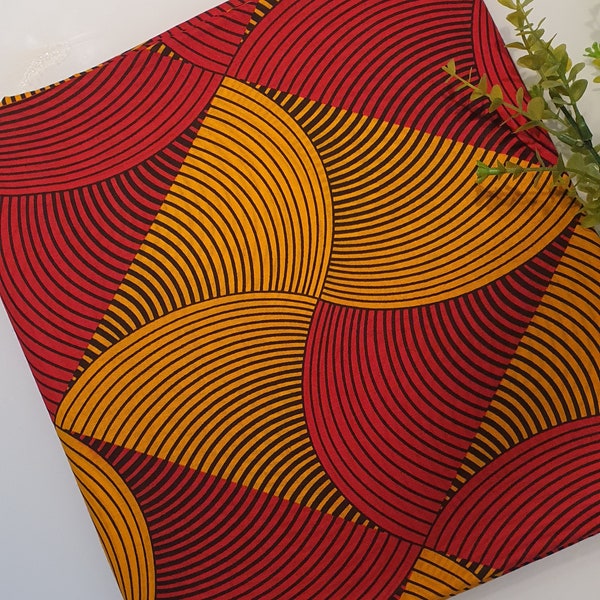 Afrikanischer Wachs Baumwollstoff - Rot Gelb Muster
