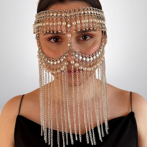 Elegant Pearl Face Chain Headpiece: Gothic Wedding, Halloween, Festival & Rave Accessory