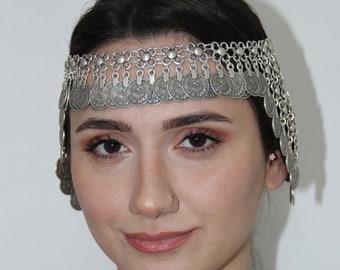 Antik Silber Handgemachte Haarkette Haarschmuck Haarschmuck Boho Stil Kopf Kette Für Frauen Ottoman Kopfschmuck Party Zubehör