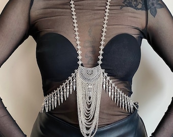 Silver Plated Handmade Bohemian Body Necklace Woman Body Chain Belly Dance Oriental Bib Necklace Boho Jewelry