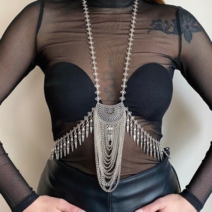 Silver Plated Handmade Bohemian Body Necklace Woman Body Chain Belly Dance Oriental Bib Necklace Boho Jewelry