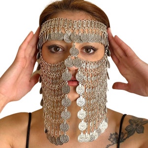 Antique Silver Face Chain: Handmade Arabic Style Oriental Head Jewelry Accessory for Women