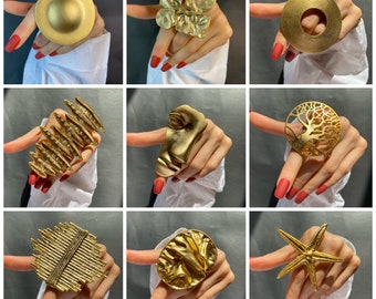 Gold Statement Rings Oversize Rings Adjustable Large Rings Full Finger Ring Extra Large Ring Handmade Jewelry