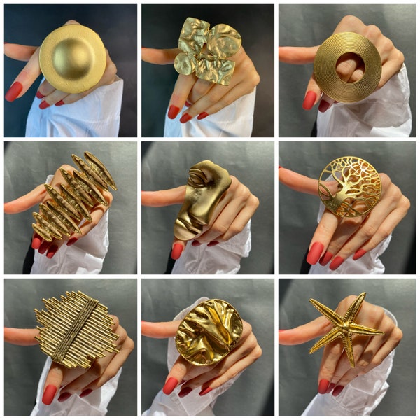 Gold Statement Rings Oversize Rings Adjustable Large Rings Full Finger Ring Extra Large Ring Handmade Jewelry