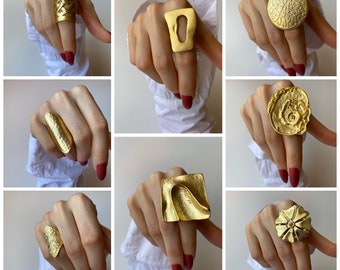 Gold Statement Rings Adjustable Rings Boho Style Gold Ring Long Ring Geometric Ring For women