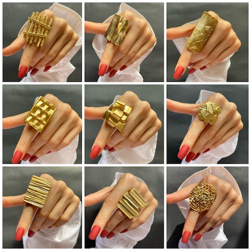 Gold Statement Rings Adjustable Rings Boho Style Gold Ring Etsy