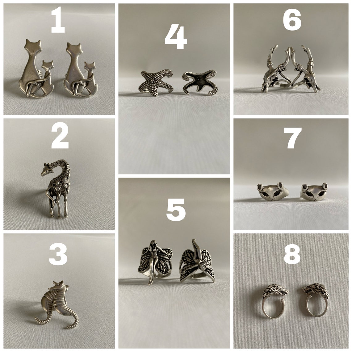 Silver Animal Rings Cat Ring Lion Ring Giraffe Ring Seahorse - Etsy